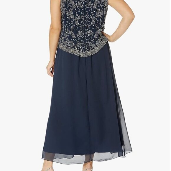 J Kara Women's Plus Size Sleeveless Hand Beaded MOB Mock 1-Piece Dress | size 12 - Picture 2 of 11